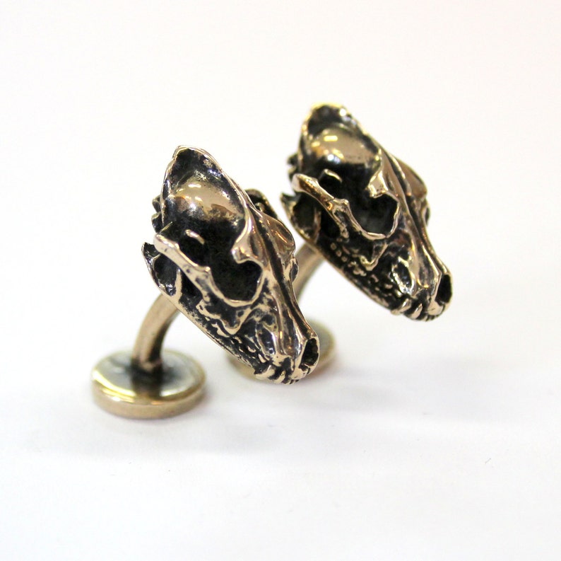Wolf Skull Cuff Links Solid Hand Cast Bronze Nature Inspired Men's Jewelry Accesories image 2