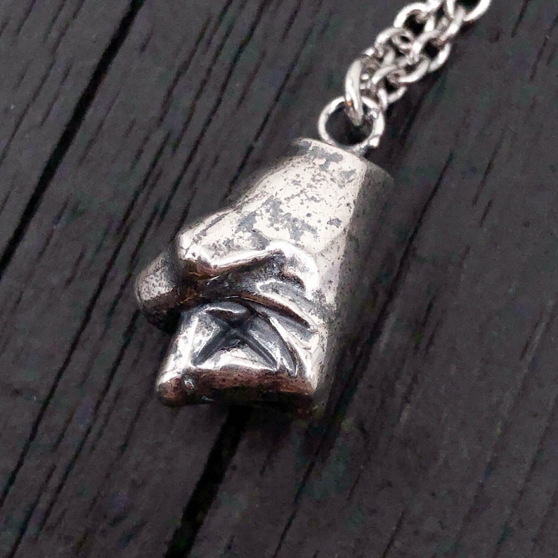 Fist Necklace Silver Fist Pendant Necklace A Mans Clenched Etsy