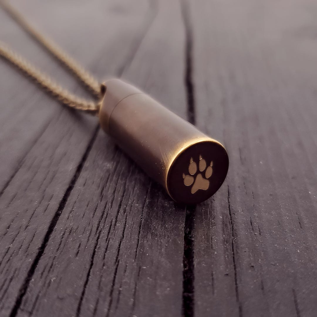 Dog Paw Print Cremation Urn Necklace - Solid Brass Pet Memorial ...