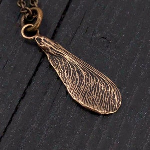 Maple Key Pendant Necklace Solid Hand Cast Jewelers Bronze Acer Seed Tree Jewelry Multiple Chain Lengths Available image 1