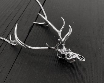 Elk Skull Necklace Solid Sterling Silver Elk Skull Pendant - Handcrafted Gift for Him or Her.