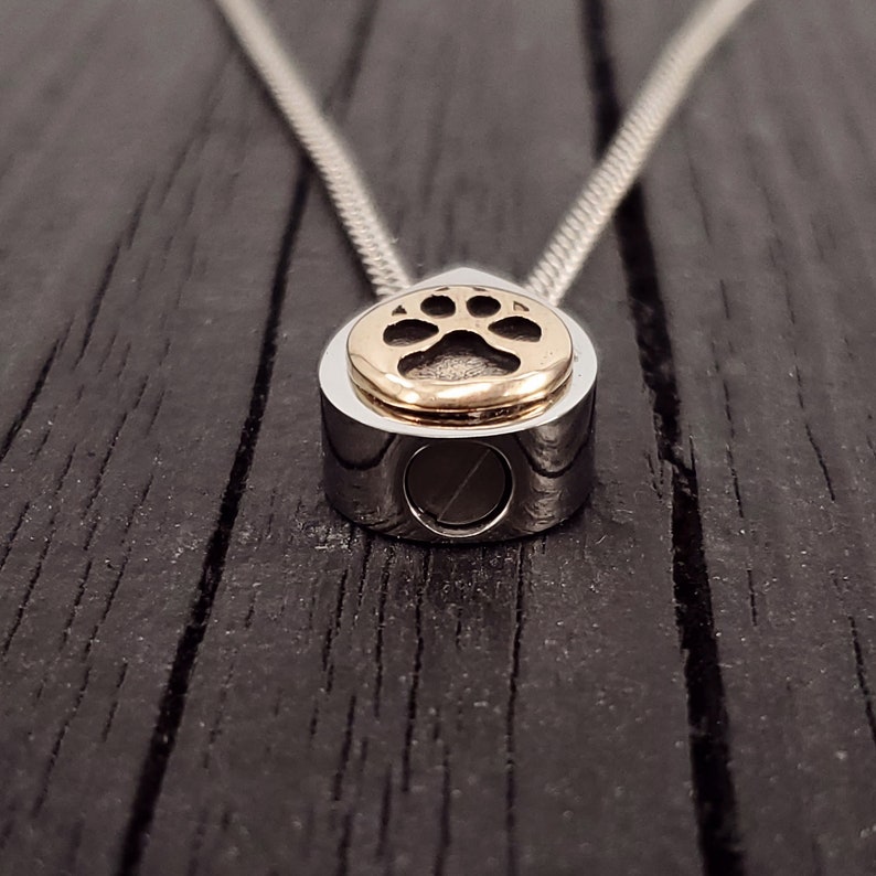 Dog Paw Print Tear Drop Cremation Ash Urn Necklace Solid Bronze on Stainless Steel Custom Engraved Personalised Mourning Pet Urn image 4