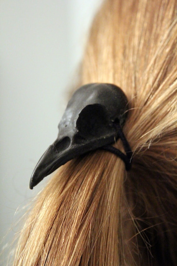 Crow Skull Hair Tie Pony Tail Holder Onyx Black Resin Etsy
