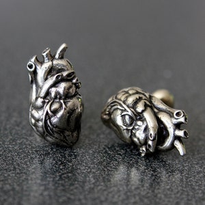 Heart Cuff links Solid Sterling Silver Anatomical Heart Cufflinks Mens Jewelry