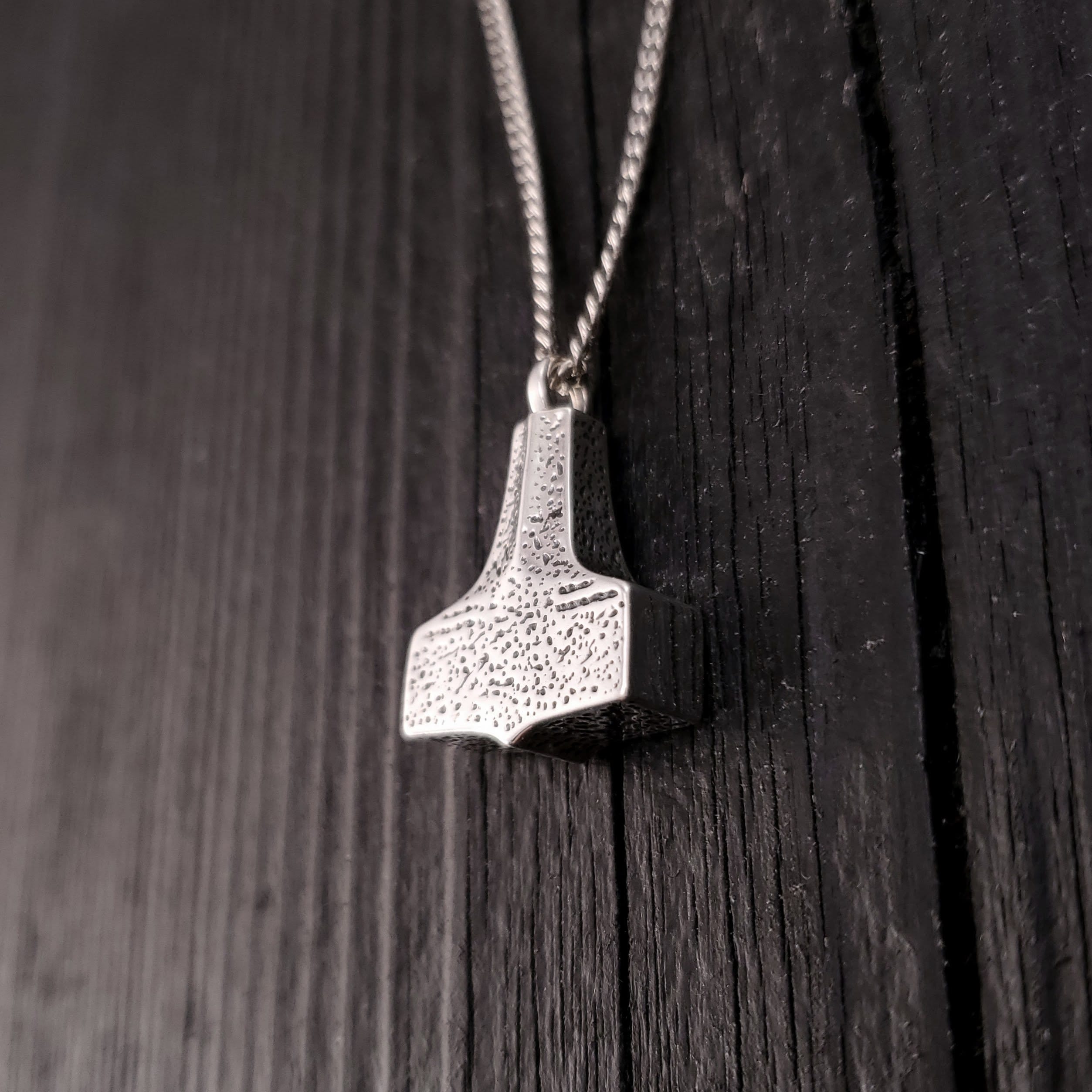 Thors Hammer Cremation Ash Urn Pendant Necklace Solid Hand Cast Black