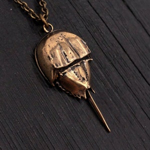 Horseshoe Crab Pendant Necklace - Solid Hand Cast Jewelers Bronze - Multiple Chain Lengths Available