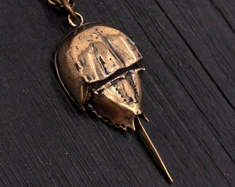 Horseshoe Crab Pendant Necklace - Solid Hand Cast Jewelers Bronze - Multiple Chain Lengths Available