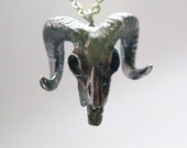 Bighorn Ram Skull Pendant Necklace - Solid Hand Cast Bronze - Dark Oxidized Finish - Mountain Sheep Jewelry