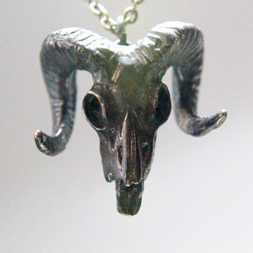 Bighorn Ram Skull Pendant Necklace - Solid Hand Cast Bronze - Dark Oxidized Finish - Mountain Sheep Jewelry