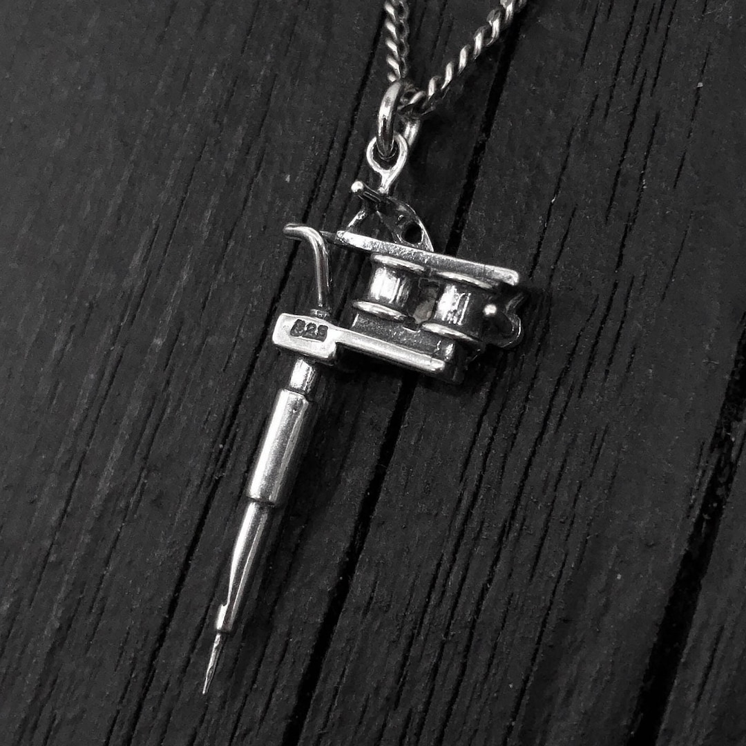 Tattoo Machine Necklace in Solid Sterling Silver Etsy