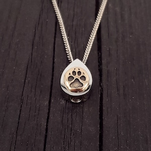 Dog Paw Print Tear Drop Cremation Ash Urn Necklace Solid Bronze on Stainless Steel Custom Engraved Personalised Mourning Pet Urn image 3
