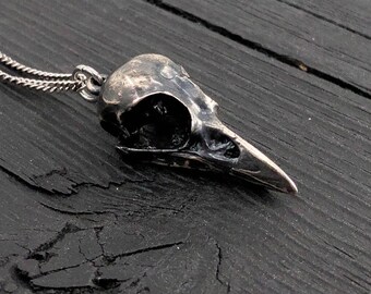 Solid Sterling Silver Crow Skull Cremation Urn Pendant Necklace -  Anatomically Correct Bird Skull Memorial Keepsake