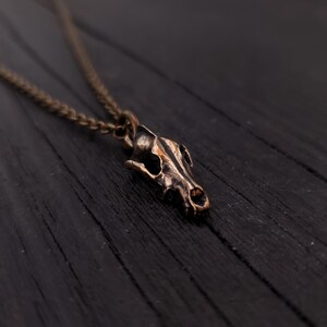 Tiny Grey Wolf Skull Charm Pendant Necklace - Solid Hand Cast Jewelers Bronze image 10