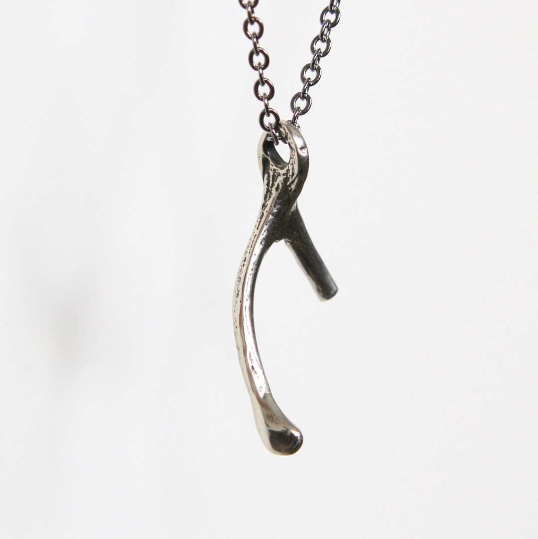 Snapped Wishbone Pendant Necklace Solid Sterling Silver Unique Holiday