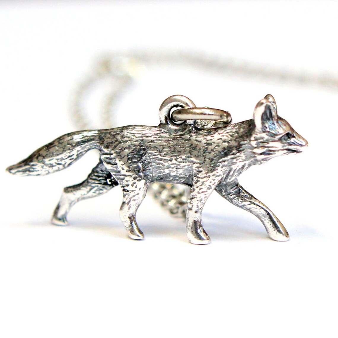 Silver Fox Charm Pendant Necklace Solid Hand Cast 925 Etsy