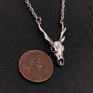 Sterling Deer Skull Necklace - Silver Antler Stag Pendant image 5
