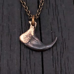 3D Bobcat Claw Pendant Necklace – Solid Bronze Two-Tone Wildlife Jewelry, Goth Taxidermy Charm, Pagan Nature Talisman