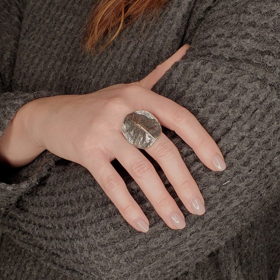 Turtle Shell Ring Solid Hand Cast Silver Plated Bronze Oxidized