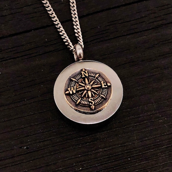 Bronze Compass Rose Urn Necklace Cremation Urn Nautical Pendant Memorial Ash Keepsake  Custom Engraving Available Personalized