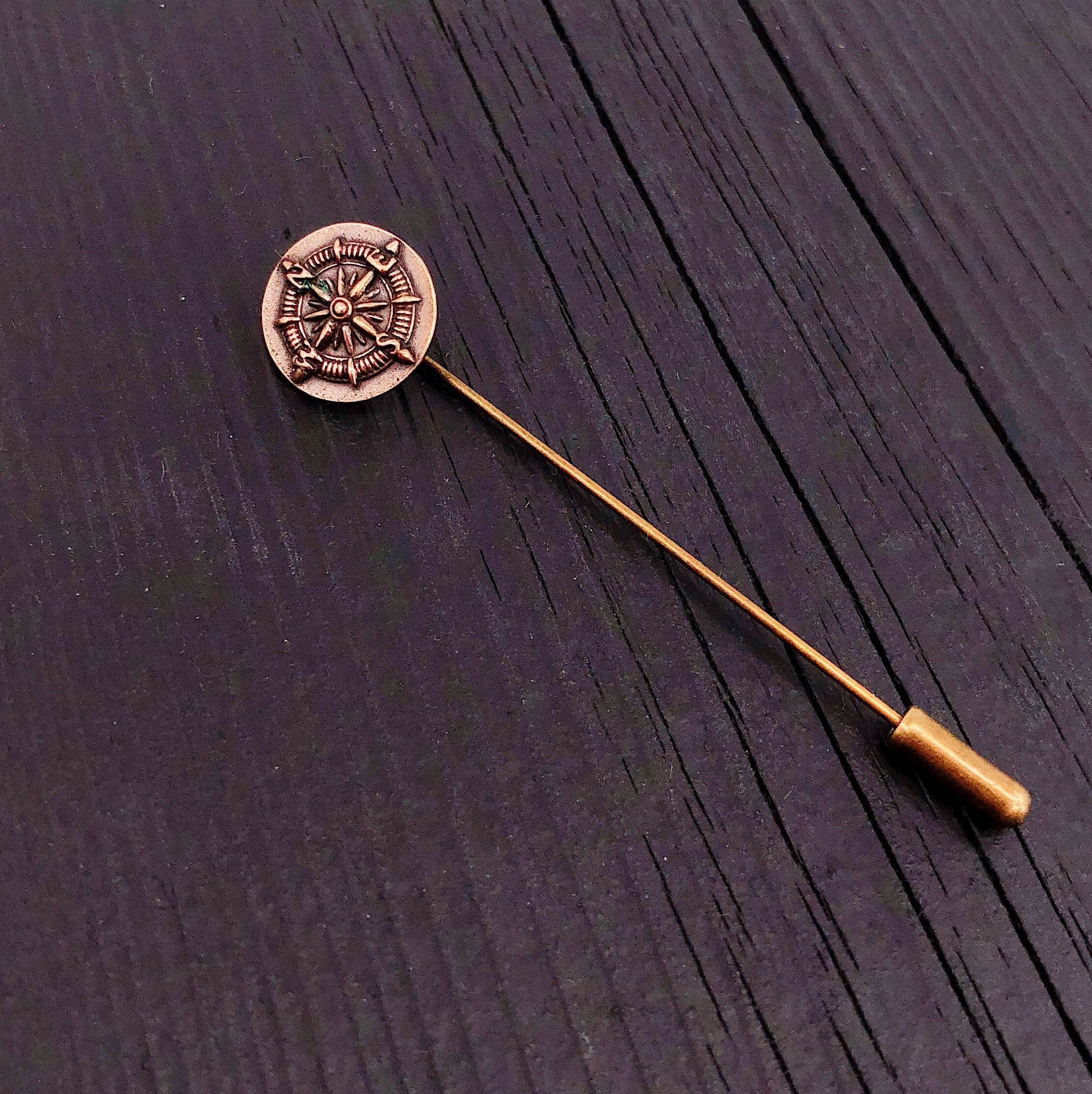 Compass Rose Stick Pin in Solid Bronze - Ascot Stickpin Lapel Pin Unisex Gift for Him or Her