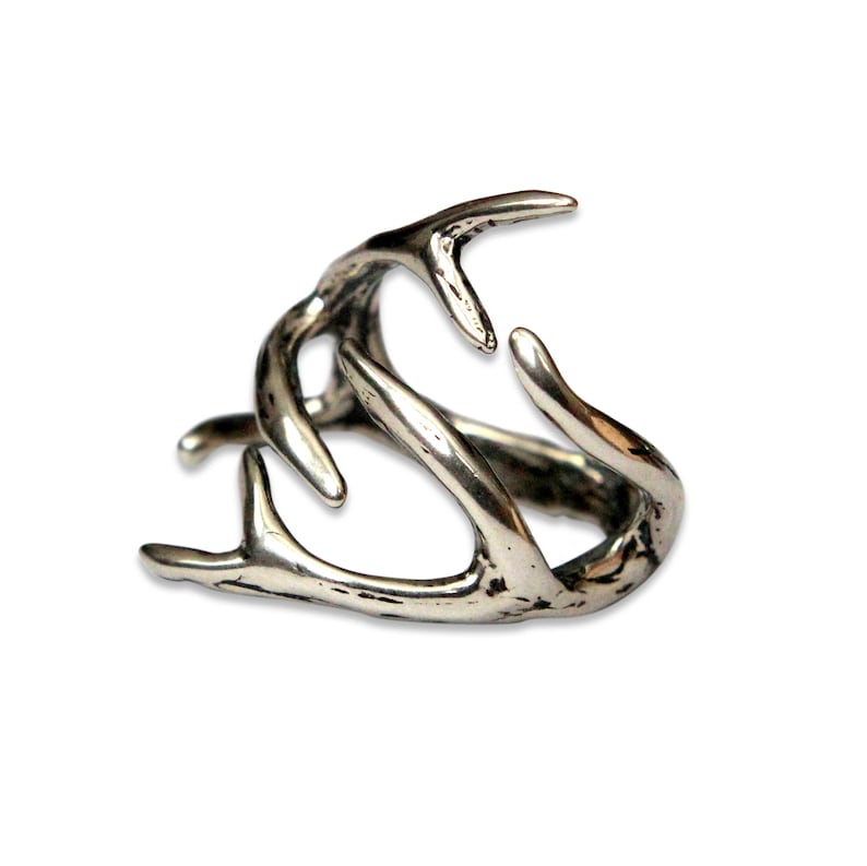 Deer Antler Wrap Ring in Solid Bronze or 925 Sterling Silver Sizes 3.5 to 9 Unisex Woodland Animal Statement Gift image 3