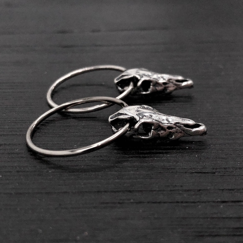 Horse Skull Hoop Earrings in Solid Sterling Silver image 2