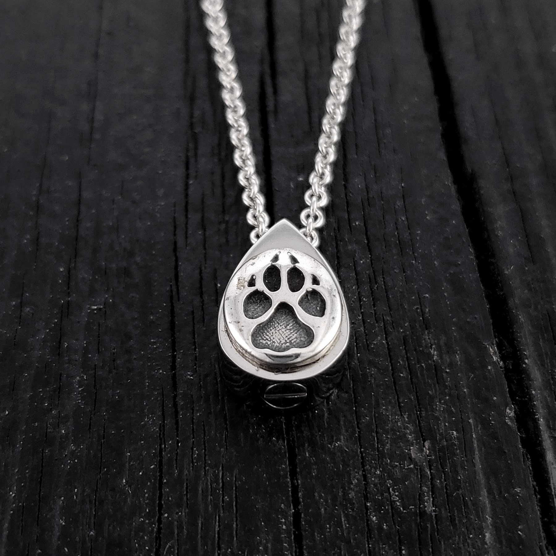 Dog Paw Print Tear Drop Cremation Ash Urn Necklace - Sterling Silver …