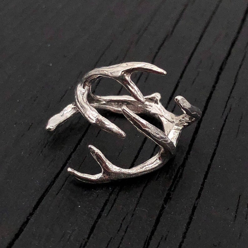 Deer Antler Wrap Ring Solid Cast 925 Sterling Silver Hand Polished Oxidized Finish Sizes 4 to 11 Available Animal Statement Jewelry image 5