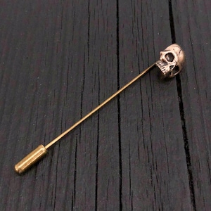 Human  Skull Ascot Lapel Stick Pin in Solid Bronze