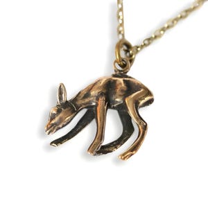 Grazing Fawn Charm Pendant Necklace , Solid Hand Cast Jewelers Bronze