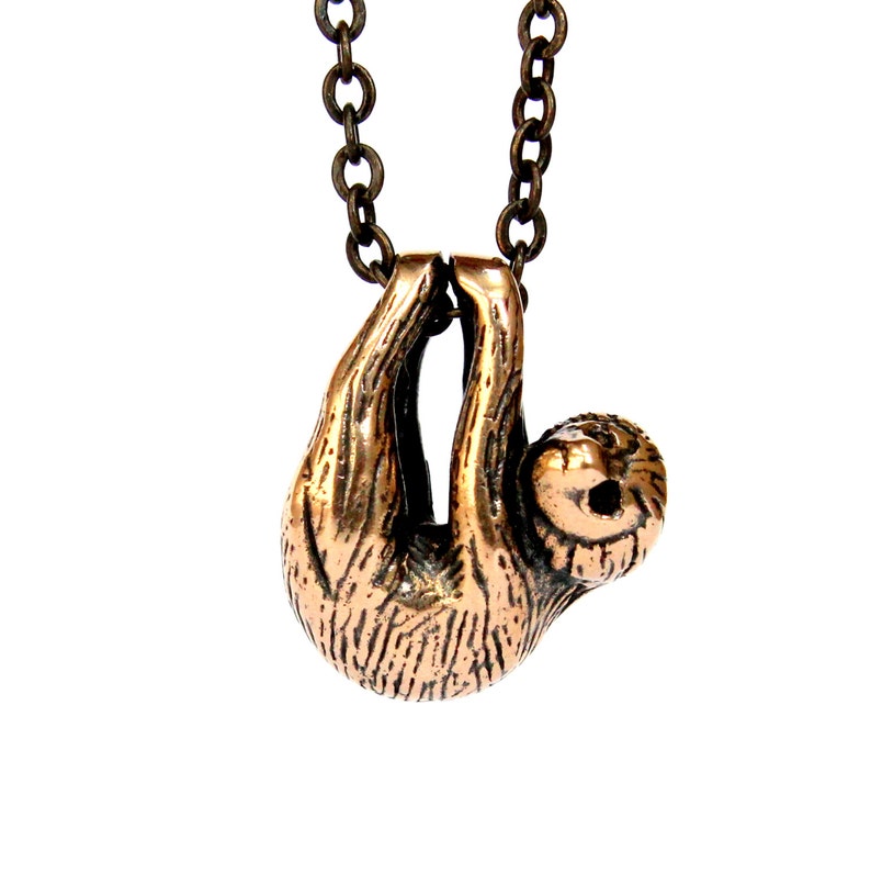 Sloth Bead Necklace in Solid Bronze Tiny 3D Sloth Pendant Etsy