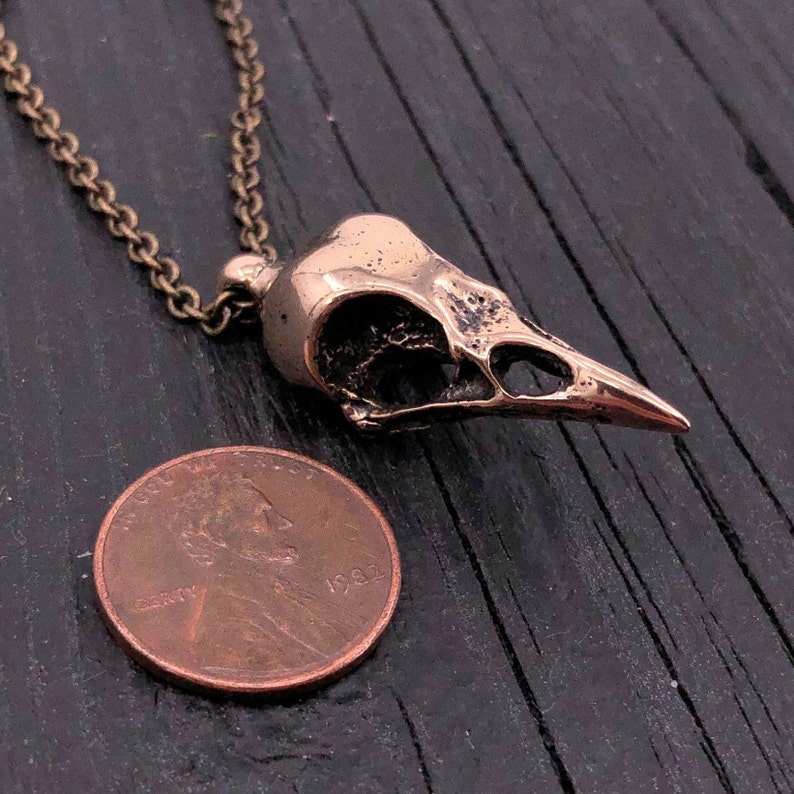 Crow Skull Charm Pendant Necklace Solid Cast Jewelers Bronze Unique Bird Skull Jewelry Gift for Bird Lover Multiple Chain Lengths image 6