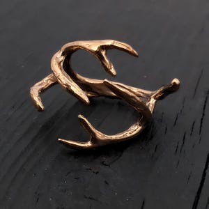 Bronzener Ring mit Hirschgeweih-Motiv, Schmuck im Wald- und Naturstil, Unisex-Statement-Ring