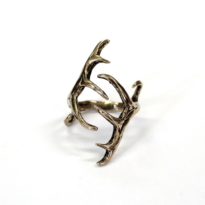 Elk Antler Ring Solid Bronze Elk Antler Ring Adjustable Elk Etsy