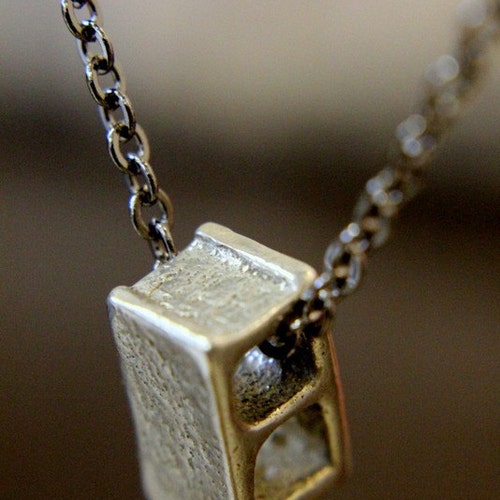 Cinder Block Necklace shops Silver Concrete Building Block Pendant Necklace