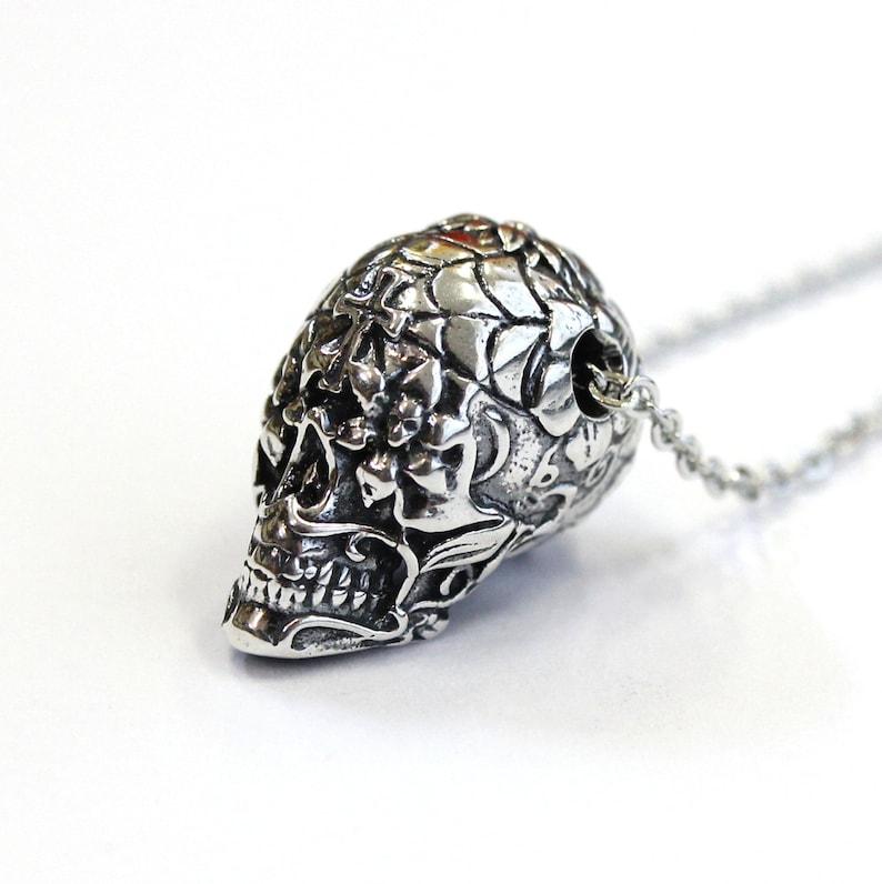 Sugar Skull Necklace Silver Sugar Skull Pendant Necklace Sugar Skull Jewelry image 1