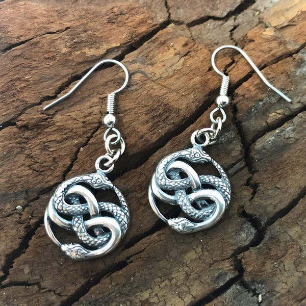 Sterling Silver Auryn Ouroboros Snake Earrings: Infinity Serpent Jewelry