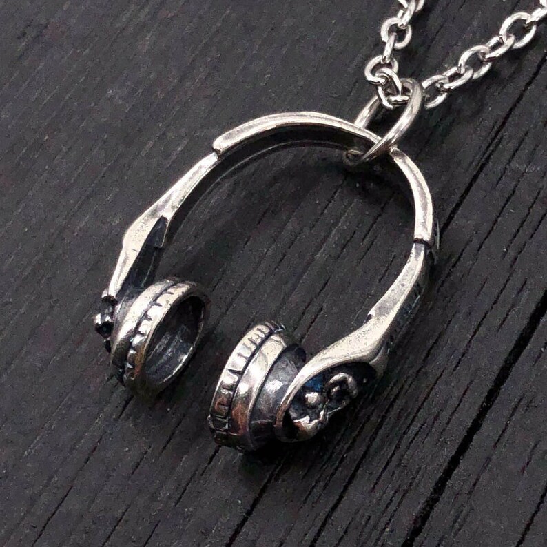 Silver Headphones Necklace Headphones Pendant Etsy