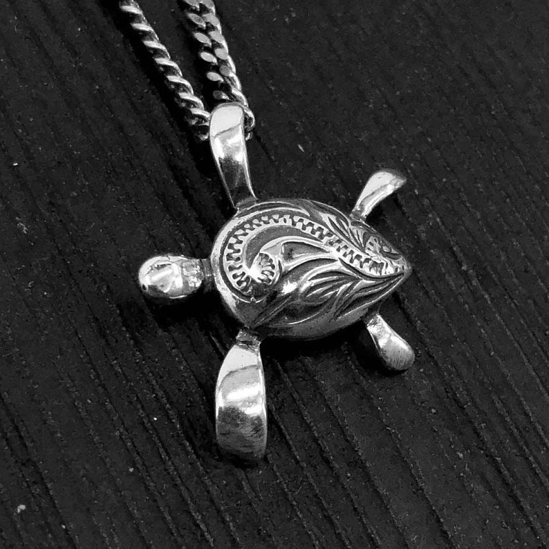 Engraved Sea Turtle Necklace in Sterling Silver Sea Turtle Pendant Turtle Jewelry Ocean Inspired Pendant Gift for Mother Handmade image 5