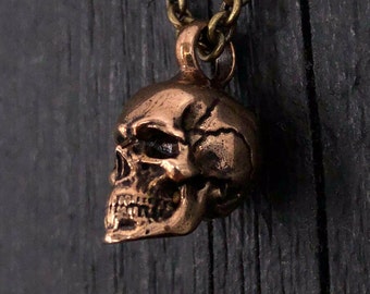 Human Skull Cremation Ash Urn Charm Pendant Necklace - Solid Bronze - Rare Unique Unisex Bereavement Memorial Gift