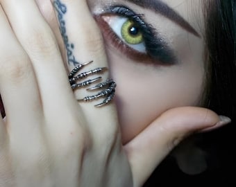 Double Raven Claw Talon Wrap Ring - Solid Sterling Silver - Crow Bird Foot Jewelry Gift Sizes 5 to 10
