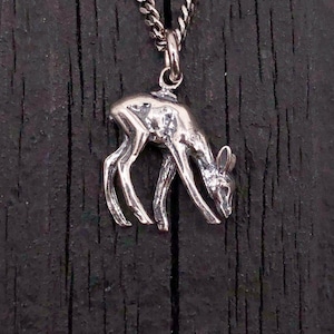 Deer Fawn Charm Pendant Necklace - Solid Hand Cast 925 Sterling Silver - Detailed Polished Finish - Multiple Chain Lengths Available