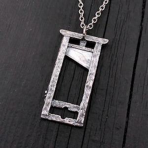 Sterling Silver Guillotine Pendant: Hand Burnished Wicked Blade Necklace