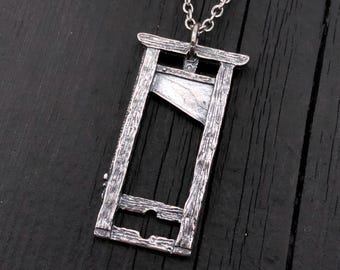 Sterling Silver Guillotine Pendant: Hand Burnished Wicked Blade Necklace
