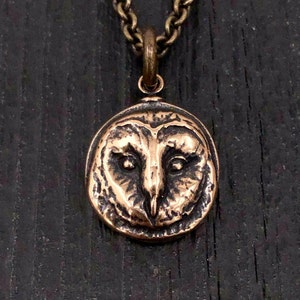 Owl Necklace Barn Owl Face  Pendant Necklace in Solid Bronze Barn Owl Head
