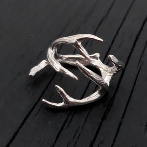 Sterling Silver Antler Ring, Nature Inspired Branch Band, Woodland Goblincore Jewelry image 6