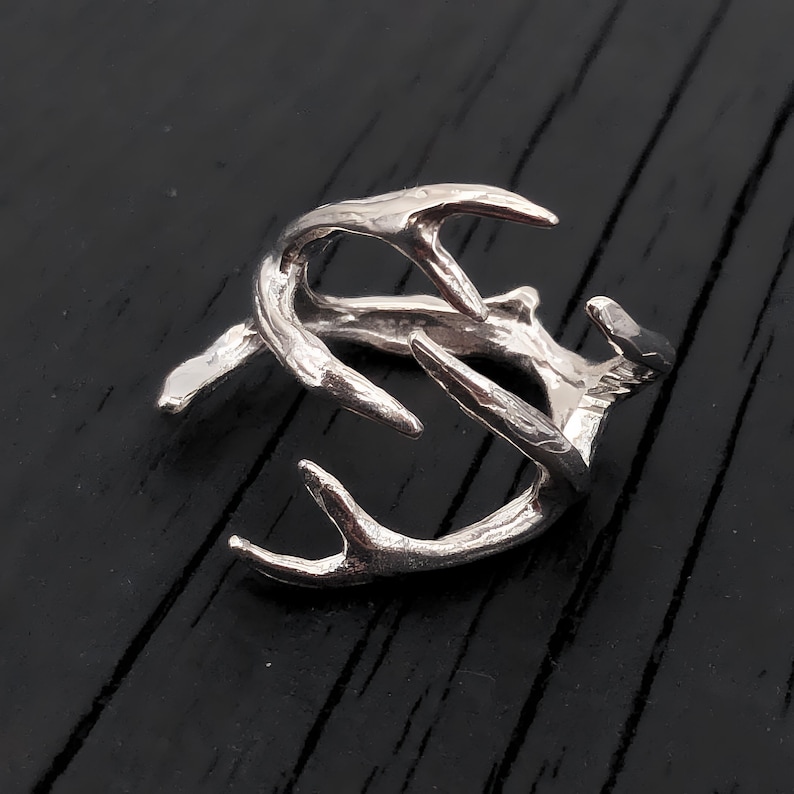 Sterling Silver Antler Ring, Nature Inspired Branch Band, Woodland Goblincore Jewelry image 6