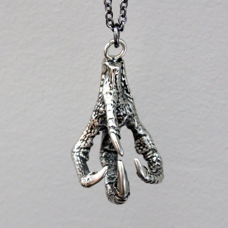 Bird Foot Pendant Statement Necklace Silver Chicken Claw Voodoo Talisman Solid Hand Cast Silver Plated White Bronze