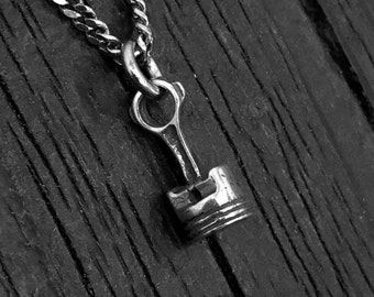 Piston Pendant Necklace - Sterling Silver Engine Charm - Mechanical Jewelry, Car Enthusiast Gift,