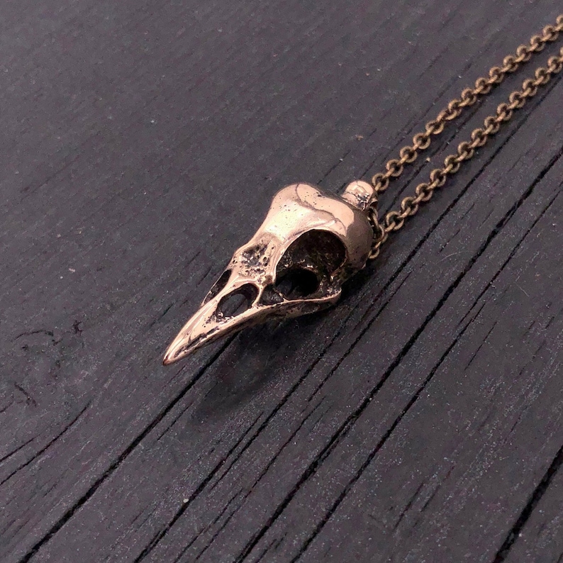 Crow Skull Charm Pendant Necklace Solid Cast Jewelers Bronze Unique Bird Skull Jewelry Gift for Bird Lover Multiple Chain Lengths image 7